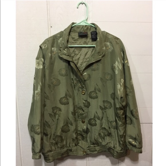 Vintage Mureli Silk Green Gold Bomber Jacket Large - Picture 6 of 8